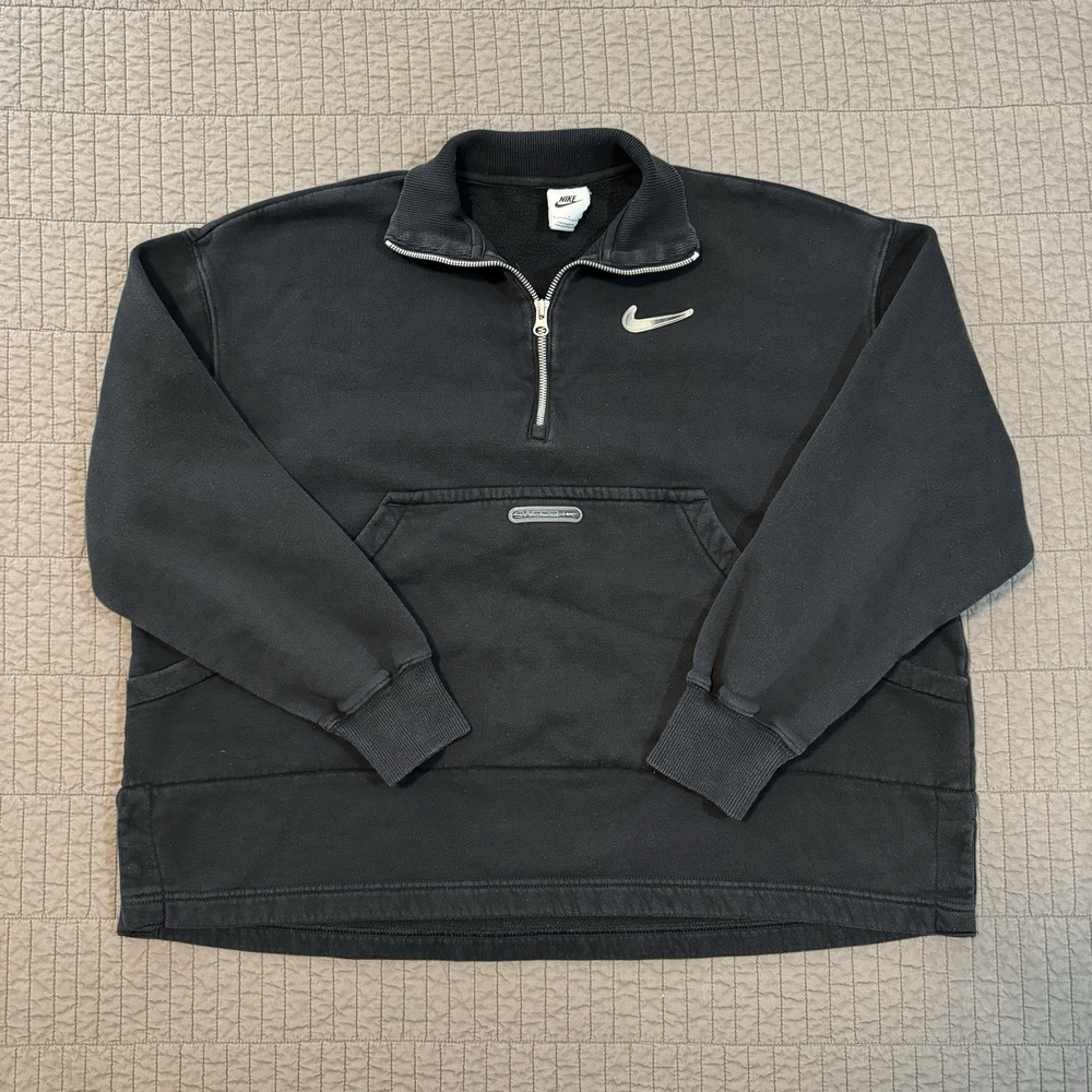 Nike Sportswear Sweatshirt Women's Small‎ Black 1/4 Zip Pullover Boxy Fit Swoosh
